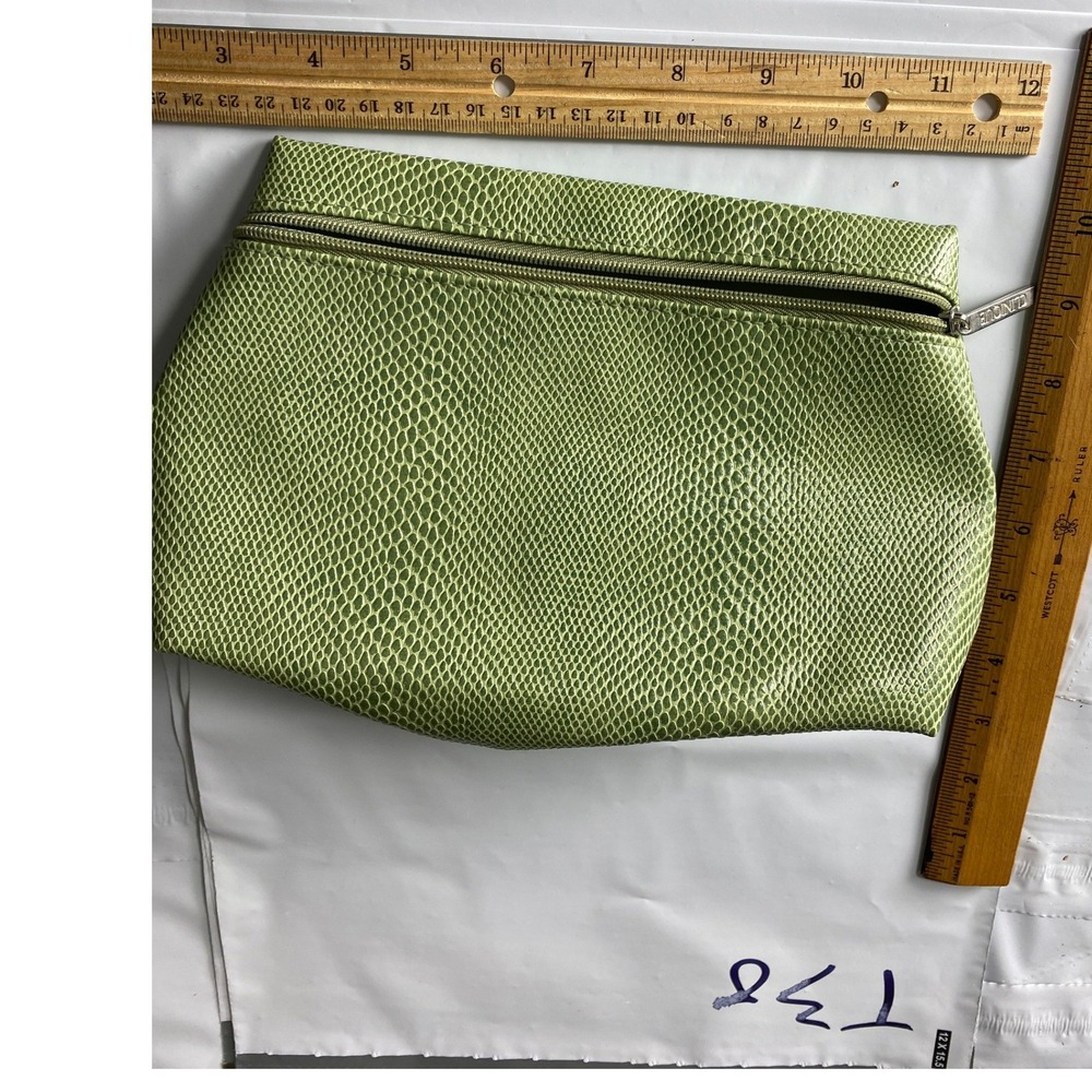 Lime Green Snakeskin Print Cosmetic Bag Pouch Zipper Closure‎